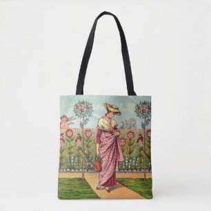 Tuin Groei Bloem Vrouw Kunst Antiek Tote Bag