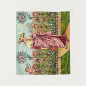 Tuin Groei Bloem Vrouw Kunst Antiek Wandkleed (Voorkant)