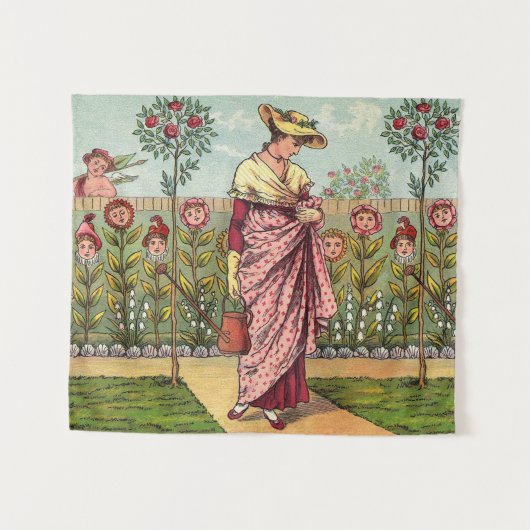 Tuin Groei Bloem Vrouw Kunst Antiek Wandkleed (Voorkant (horizontaal))