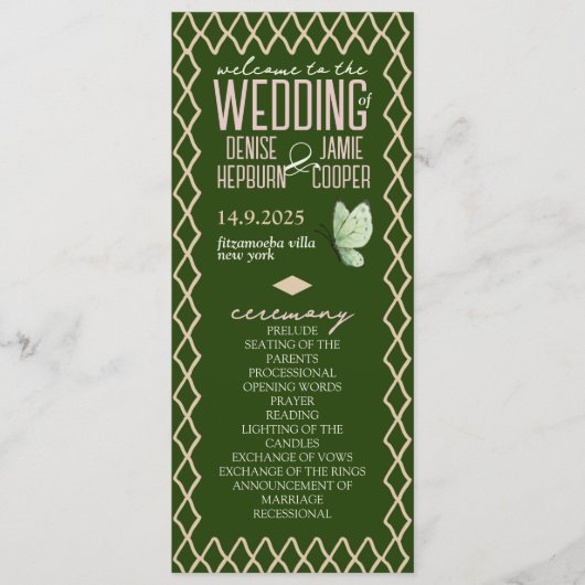 Tuin Groen & Crème Whimsy Trouwdag van Programmakaart (Voorkant)