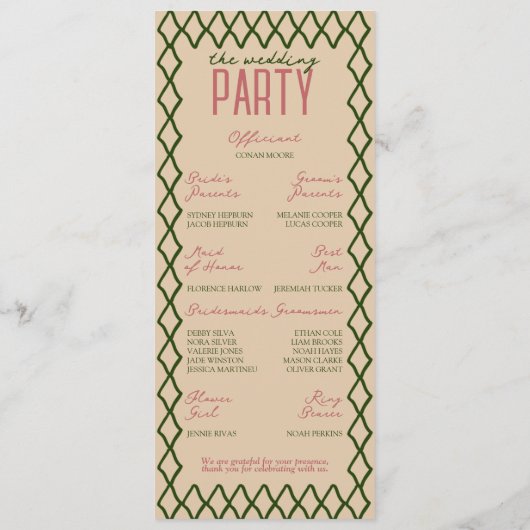 Tuin Groen & Crème Whimsy Trouwdag van Programmakaart (Achterkant)