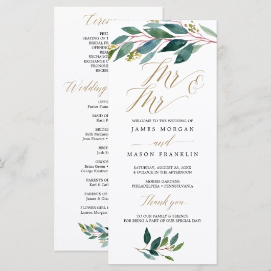 Tuin Groenen Gay Wedding Programma - Mr & Mr. Programmakaart (Voorkant / Achterkant)