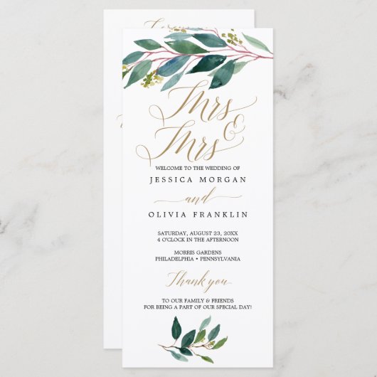 Tuin Groenen Gay Wedding Programma - Mrs & Mrs. Programmakaart (Voorkant / Achterkant)