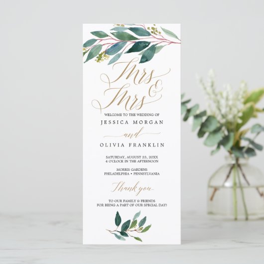 Tuin Groenen Gay Wedding Programma - Mrs & Mrs. Programmakaart (Staand voorkant)