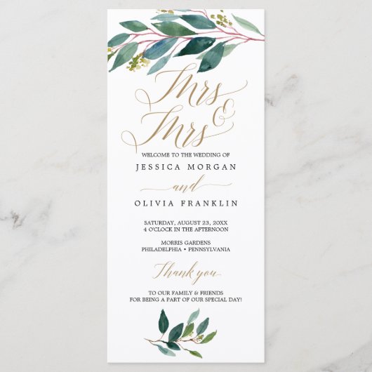 Tuin Groenen Gay Wedding Programma - Mrs & Mrs. Programmakaart (Voorkant)