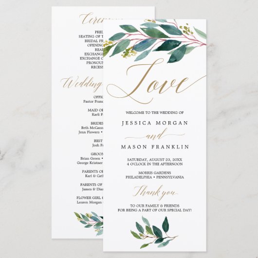 Tuin Groenen Trouwprogramma - Liefde Programmakaart (Voorkant / Achterkant)