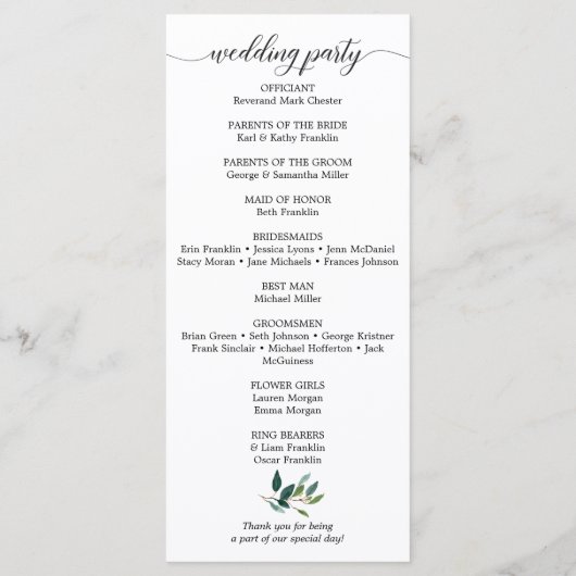 Tuin Groenen Trouwprogramma's Programmakaart (Achterkant)