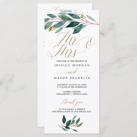 Tuin Groenen Wedding Programma - Mr & Mrs Programmakaart (Voorkant / Achterkant)