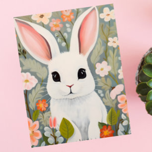 Tuin Groeten: Wit Konijn Bloemen Briefkaart