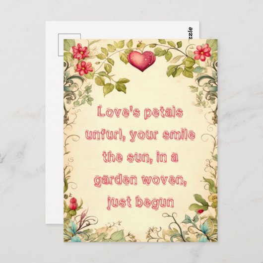  TUIN HART LIJST MET ZOETE LIEFDE QUOTE BRIEFKAART (Voorkant / Achterkant)