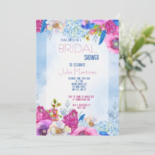 Tuin Heldere Bloemen Bruids Douche Uitnodiging (Staand voorkant)
