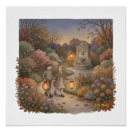 Tuin herfst schemering perfect poster