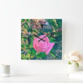 Tuin Hier Pink Roos Bord Vierkante Klok (Huis)