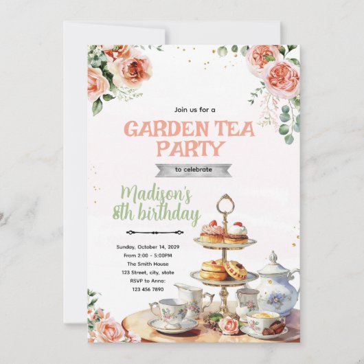 Tuin high tea feest uitnodiging (Voorkant)