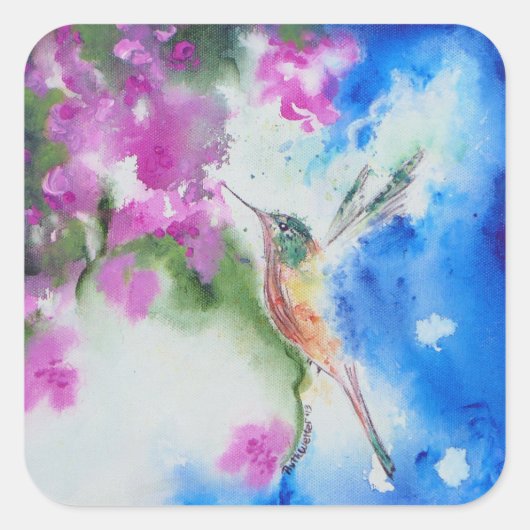 Tuin Hummingbird Bloemen Trouwstickers Vierkante Sticker (Voorkant)