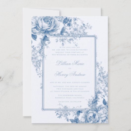  Tuin Iets Blauw Toile bruiloft Kaart (Voorkant)