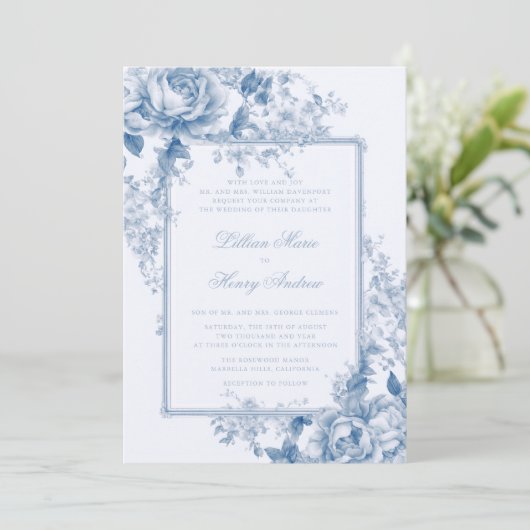  Tuin Iets Blauw Toile bruiloft Kaart (Staand voorkant)