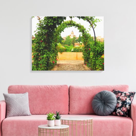 Tuin in het Alhambra, Granada, Spanje - Canvas (Insitu (Woonkamer))