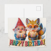 Tuin kabouter en vosje verjaardag briefkaart (Voorkant / Achterkant)