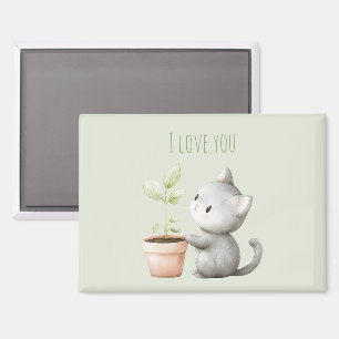 Tuin Kat met Plant Ik hou van jou Magneet