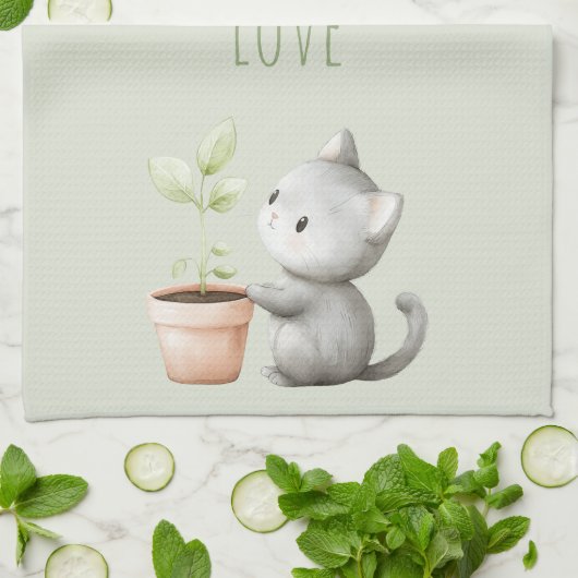 Tuin Kat met Plantenliefde Theedoek (Gevouwen)