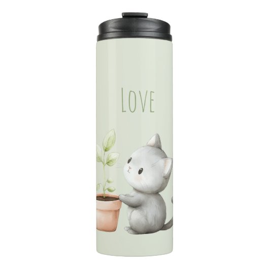 Tuin Kat met Plantenliefde Thermosbeker (Voorkant)