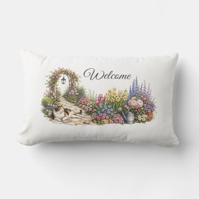 Tuin Kat Welkom Kussen (Voorkant)