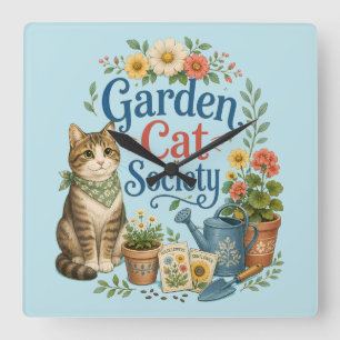Tuin Katten Samenleving Cottagecore Bloemen Vierkante Klok