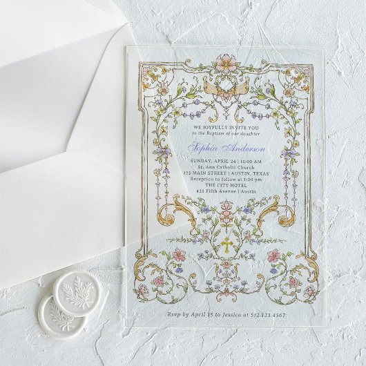  tuin | Kleurrijke elegante doop Acryl Uitnodigingen