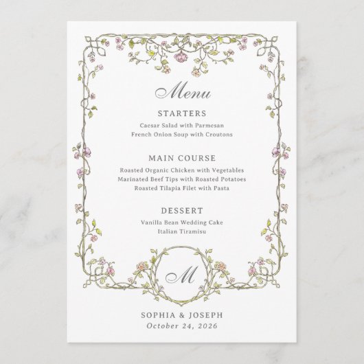  tuin | Kleurrijke Luxe bruiloft Menu (Voorkant)