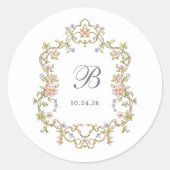  tuin | Kleurrijke Luxe bruiloft Monogram Ronde Sticker (Voorkant)