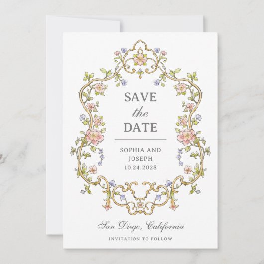 tuin | Kleurrijke Luxe bruiloft Save The Date (Voorkant)