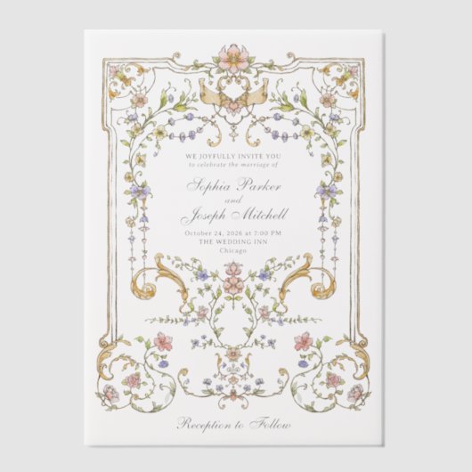  tuin | Kleurrijke Luxe bruiloft Vellum Uitnodigingen (Voorkant)