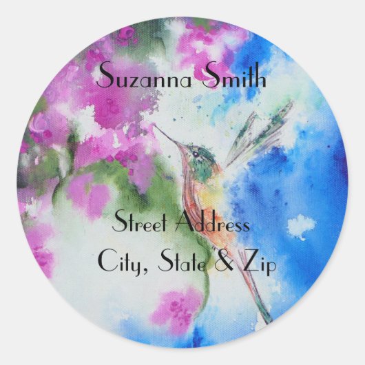 Tuin kolibrie bruiloft Adresetiketten Ronde Sticker (Voorkant)