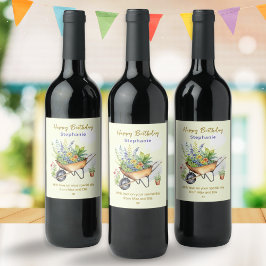 Tuin kruiwagen Gefeliciteerd Verjaardag Persoonlij Wijn Etiket