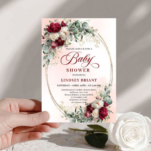 Tuin Landelijk Maroon Pioenrozen Baby Shower Uitno Kaart