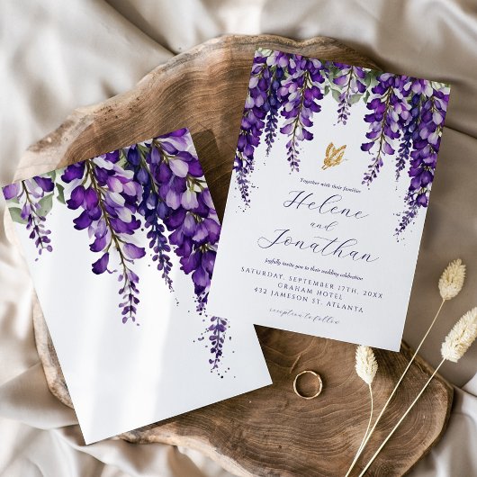 Tuin Lavendel Waterverf Floral Elegant Huwelijk Kaart