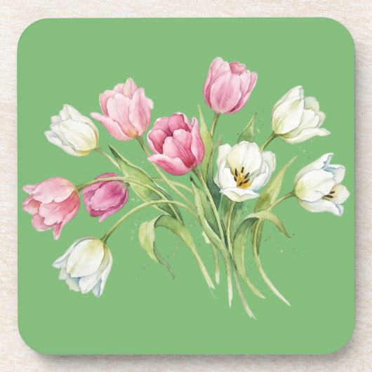 Tuin lente tulpen. Harde plastic onderzetter (Voorkant)