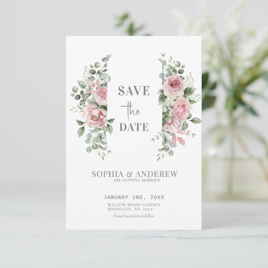Tuin Liefde Roze Pioen Bruiloft Save The Date (Staand voorkant)