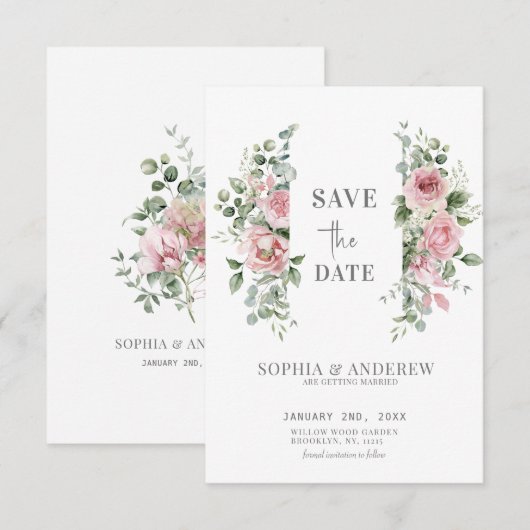 Tuin Liefde Roze Pioen Bruiloft Save The Date (Voorkant / Achterkant)