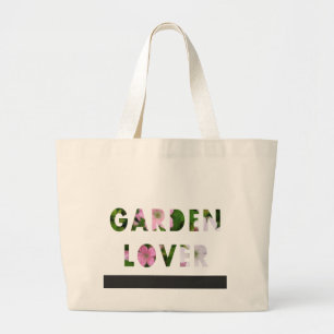 Tuin Liefhebber Bloemen Tekst Roze Wit Groen Grote Tote Bag