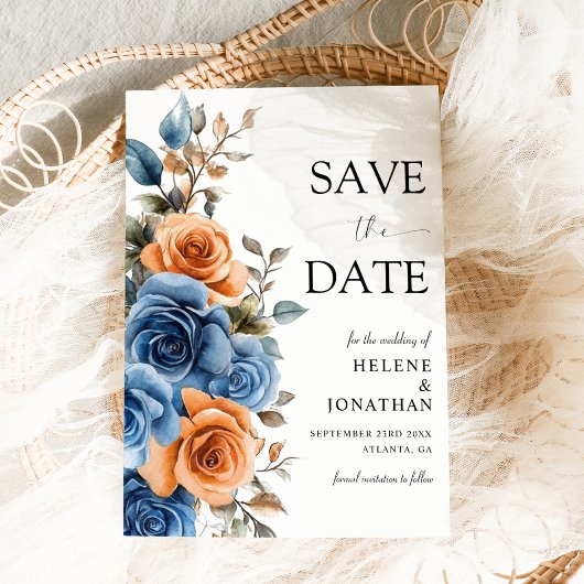 Tuin Marine Blauw Terracotta Roest Elegant Huwelij Save The Date