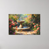 Tuin met bloeiende Rozen en waterfontein Canvas Afdruk (Voorkant)