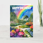 Tuin met Bloemen en Regenboog Waterverf Kaart (Voorkant)