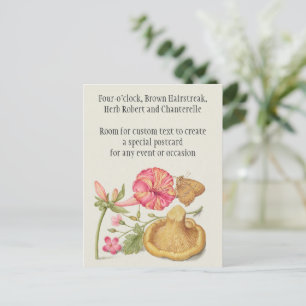 Tuin met bloemen, vlinder en paddestoel briefkaart