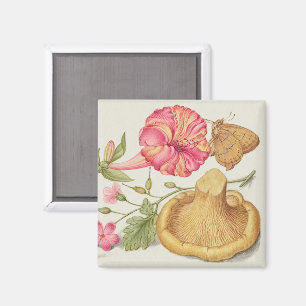 Tuin met bloemen, vlinder en paddestoel magneet