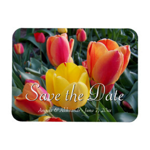 Tuin met gele en rode tulpen Foto Save the Date Magneet