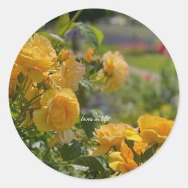 Tuin met gele rozen ronde sticker