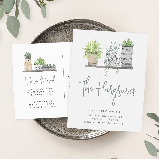 Tuin met moderne groene botanische beweging aankondigingskaart