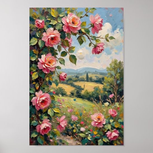 Tuin met Oude Rozen Romantische Kunst Poster (Voorkant)